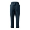 thumbnail image 4 of Baqcunre Women's Solid Color Elastic Waist Stitching Straight High Waist Cropped Pants Size S-XXL,Women's Pants Womens Fashion Womens Clothes Pants for Women Navy, 4 of 6