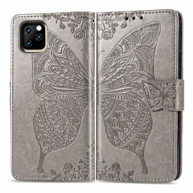 Butterfly Embossed Folio Flip PU Leather Magnetic Wallet Shockproof Full Body Protective Purse for iPhone 11 PRO 5.8 inch