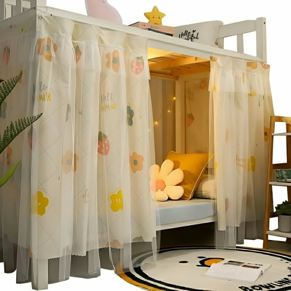 LAMIRO Cute Bunk Bed Curtains Privacy Cloth Underbed Curtains for Bottom Girls,2 Panels,Orange Flower