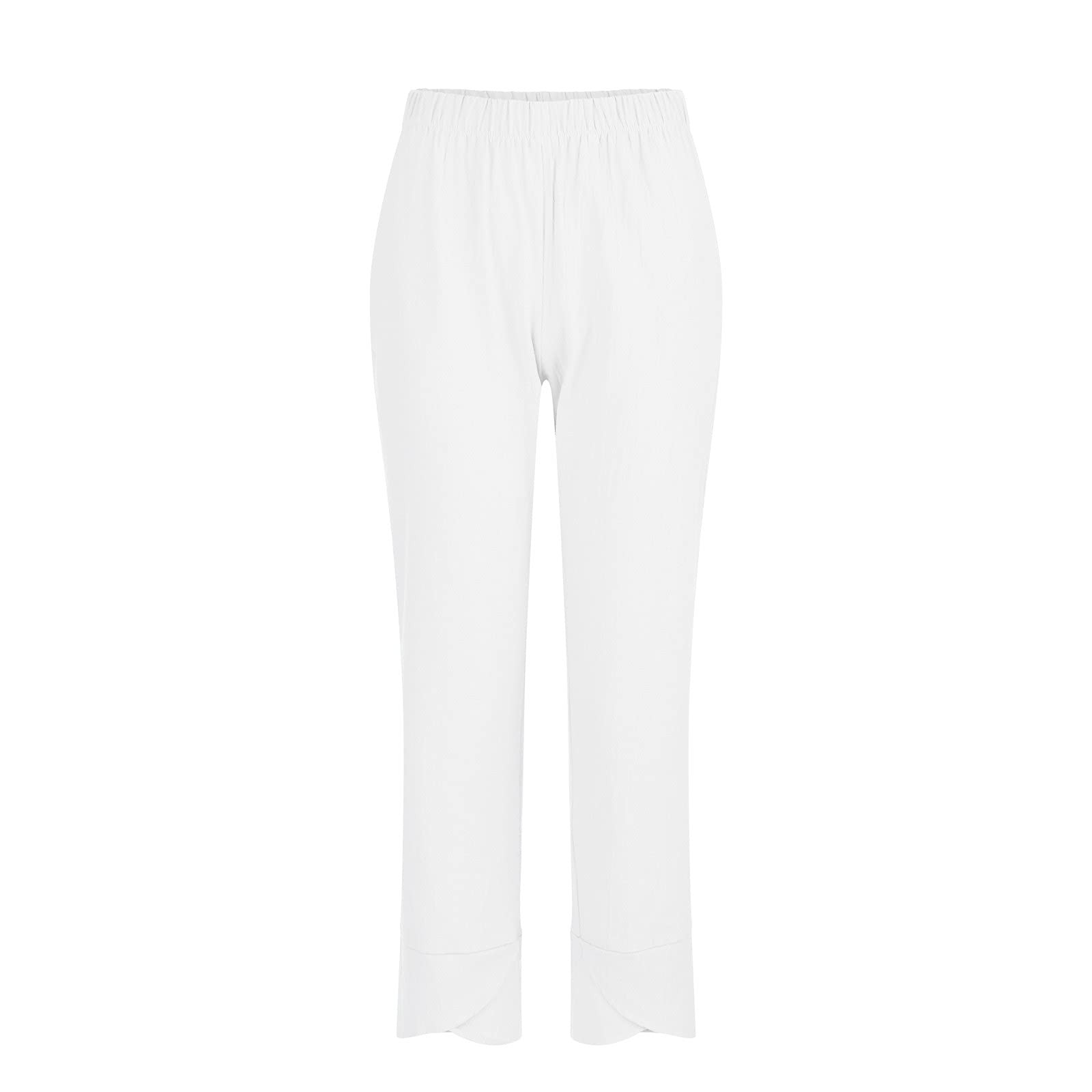 Womens Summer Linen Pants Elastic Waist Lounge Pants Tapered Capris ...