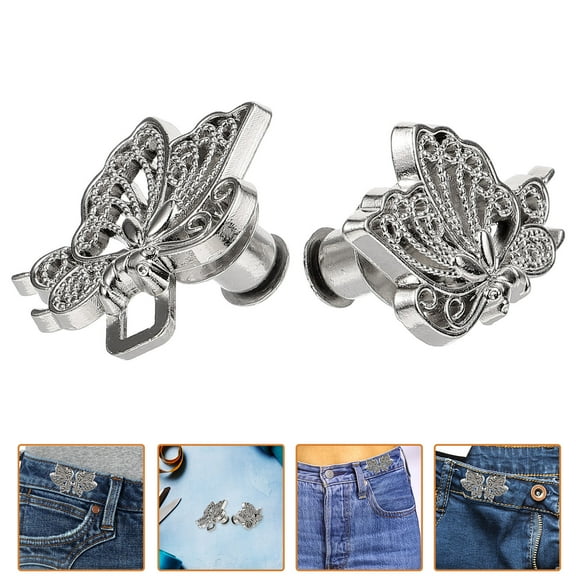 UNOMOR Butterfly pant waist tightener Metal Silver 1Pcs Reusable for Party Outfits