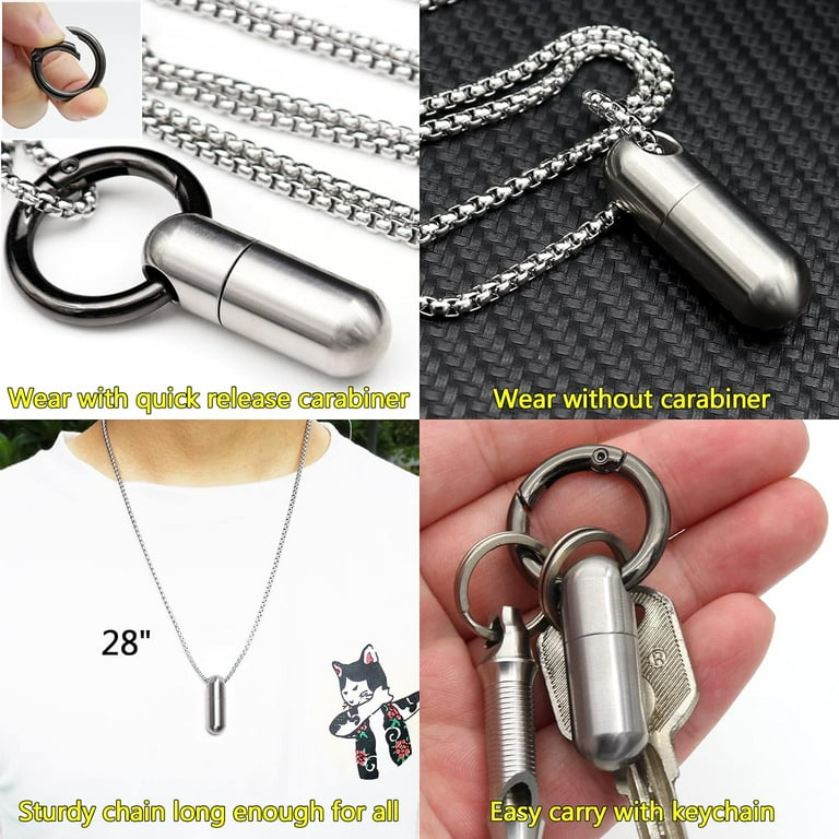 Cute Pill Fob Keychain Small Pill Box Necklace Titanium Mini Pill