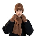 thumbnail image 3 of Xfvqtps Women Hat Scarf Glove Set Knit Solid Color Touchscreen Winter Warm Stretchy Extended Beanie Neck Warmer Gloves Set Coffee, 3 of 4