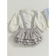 thumbnail image 3 of Wassery Infant Girl 2Pcs Fall Outfit 3M 6M 9M 12M 18M Mewborn Girl Solid Jacquard Long Sleeve Mock Neck Tops Ruffled Suspender Shorts Baby Girls Autumn Clothing, 3 of 8