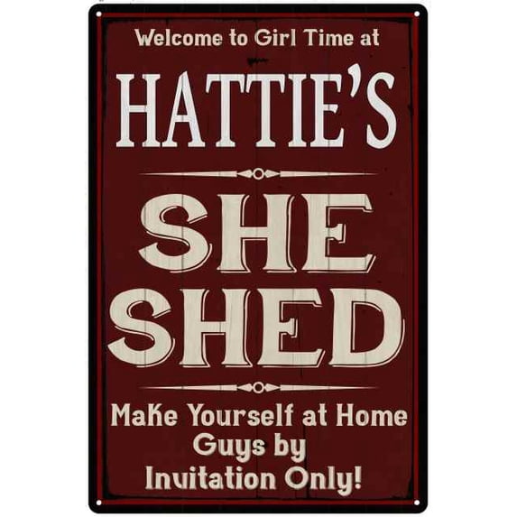 HATTIE'S She Shed Red Sign Gift Lady Cave 8x12 Metal Sign 108120088318