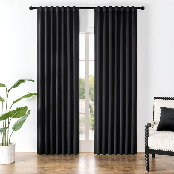 Woeilo Black Blackout Curtains 96 Inches Long, Thermal Insulated Black Out Curtains 2 Panels Set for Bedroom, Room Darkening Drapes for Living Room Window (W52 x L96 Inch, Black) Black 52\