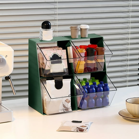 Kitchen Storage and Organization, Tea Bag Organiser Tea Capsule Coffee Office Transparent Acrylic Desktop Storage Snacks Shelf, Green