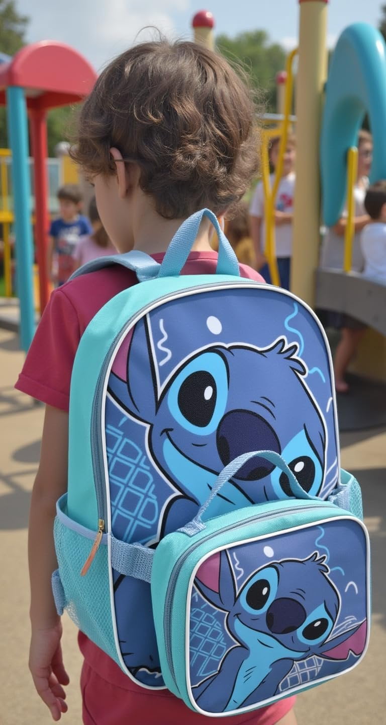 Fast Forward Disney Stitch 16" Backpacks With Lunch Bag - Licensed Characters Kids Schoolbag