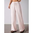 thumbnail image 5 of Women'S Striped High Waist Drawstring Wide Leg Loose Casual Trousers with Pockets Pink XS, 5 of 9