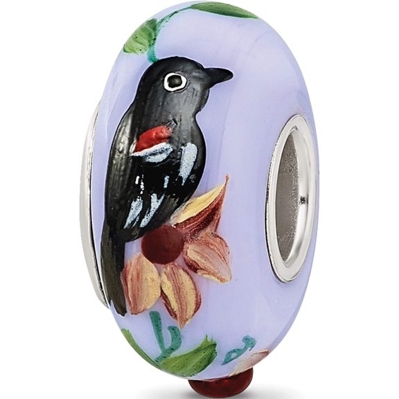 Sterling Silver Reflections Blue Bye Blackbird Fenton Glass Bead (14.5 X 7.8) Made In United States qrs3691