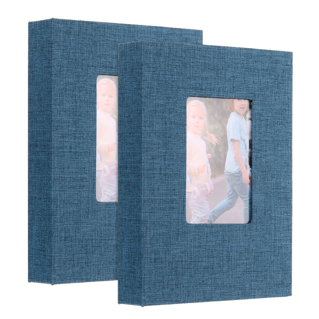 Álbum de Fotos Pequeño de 2 Paquetes, Libro de Imágenes con Cubierta de Lino de 5x7 que Almacena 52 Fotos, Azul