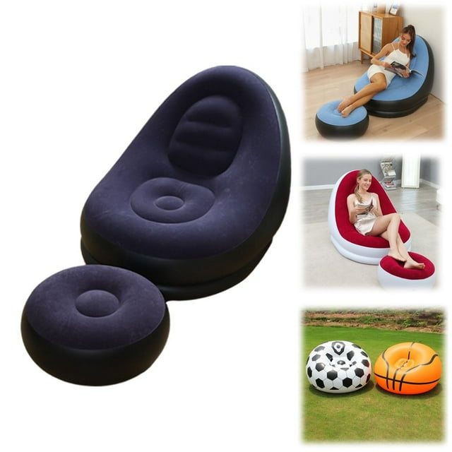 CUITING Inflatable Patio Chairs for Indoor Outdoor Use Portable Flocking PVC Sofa for Living Room Bedroom Travel Camping Beach Picnic Lightweight Comfortable Chaise with Pump Easy to Stor