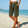 thumbnail image 2 of Women's Linen Blend Knee Length Shorts Elastic Waist Loose Casual Walking Shorts with Pockets Side Button Detail Summer by Yigetop Army Green XXL, 2 of 3