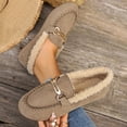 thumbnail image 5 of Women’s Fuzzy Lined Loafers, Winter Warm Faux Suede Moccasin Flat Shoes, Metal Buckle Slip‑On Casual Walking Shoes, 5 of 9