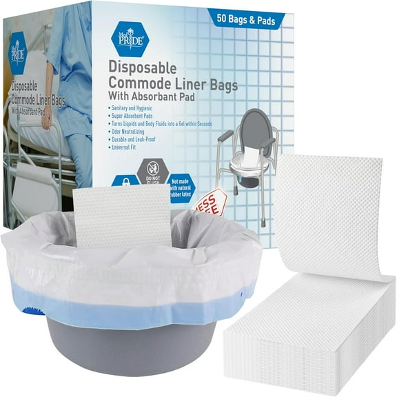 Med Pride Disposable Bedside Commode Liners with Absorbent Gel, 50 Toilet Liners for Potty Chairs & Portable Toilets