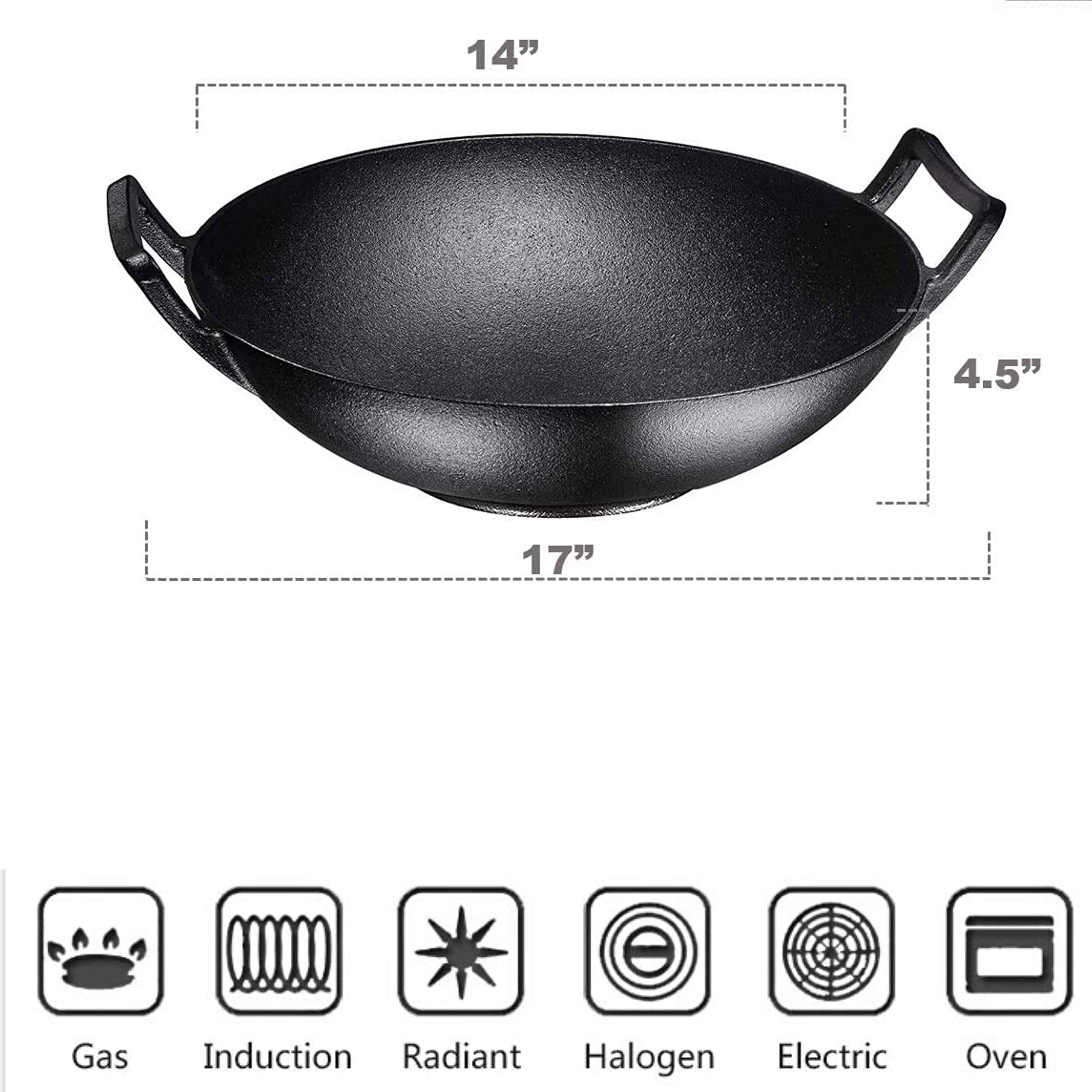 Bruntmor 14 Inch Enameled Cast Iron Wok/Pot. 14 Nonstick Enamel Skillet Pan  With Large Loop Handles & Flat Base. Cooking Ware For Kitchen/Indoor/Outd