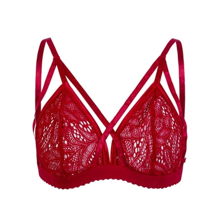 

Frecoccialo New Floral Sheer Lace Triangle Bralette Bra Crop Top Btier Unpadded Mesh Lined