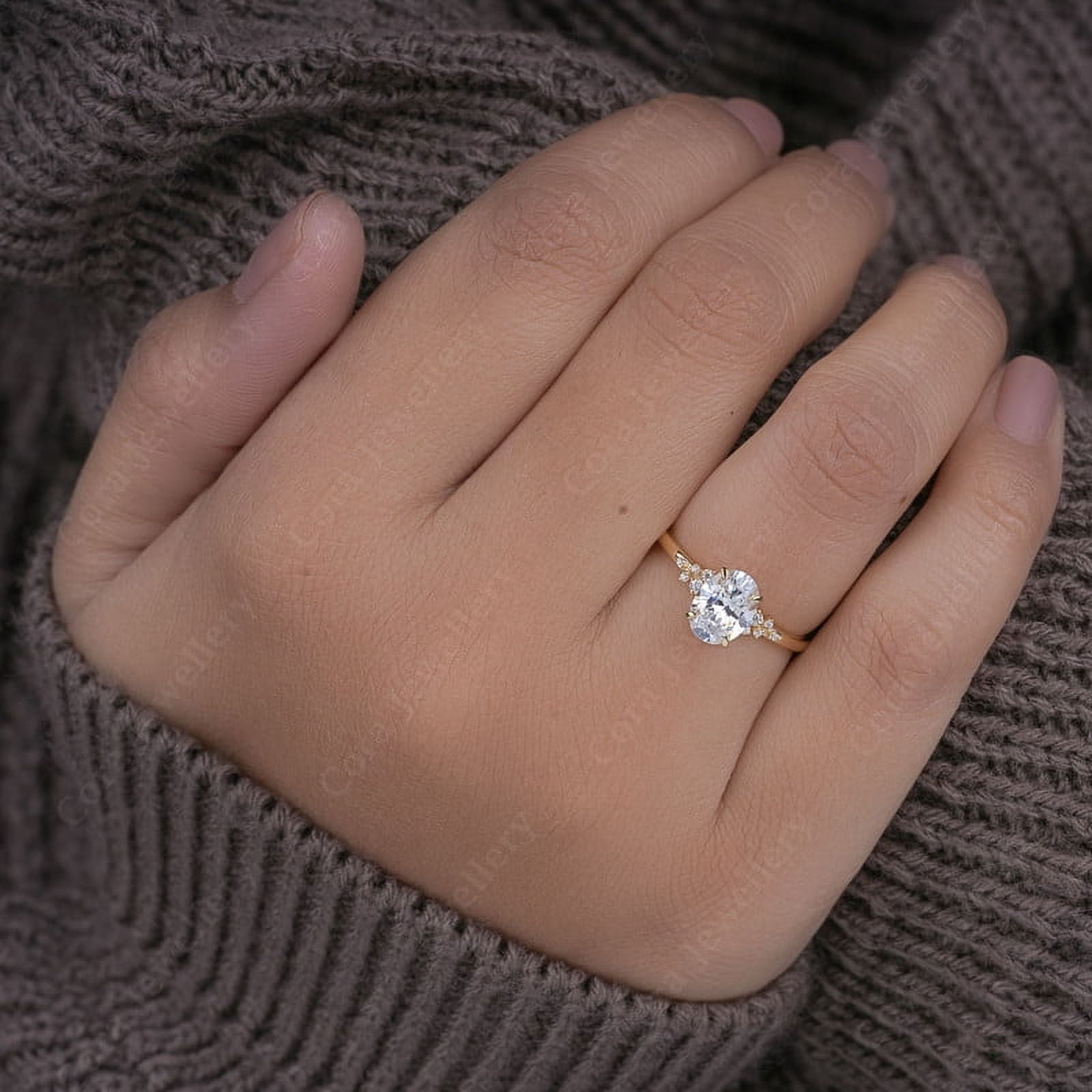 Cora Jewellery 1.32CT Snow Drift style Oval Moisanite Engagement Ring For Women, 14K Yellow Gold