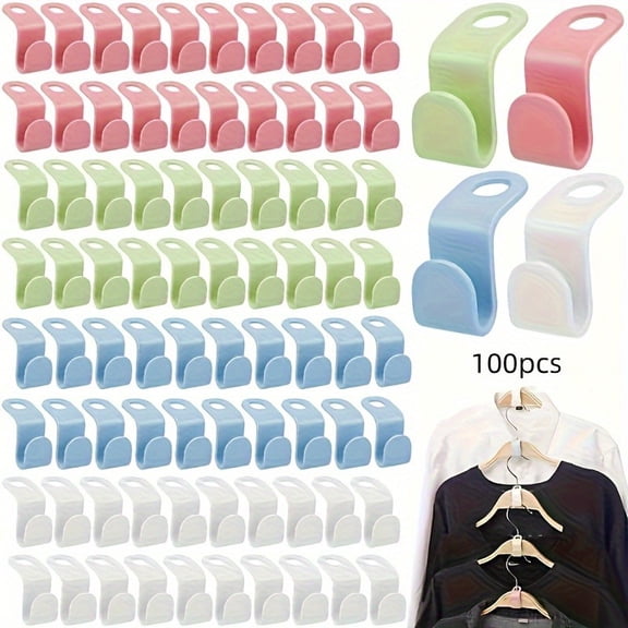 Space-Saving 100pcs/set Closet Organizer Hooks - Sturdy, Easy-to-Attach Connectors For Clothes Hangers - Ideal For Home, Dorm, And Back To College Wardrobe Arrangement