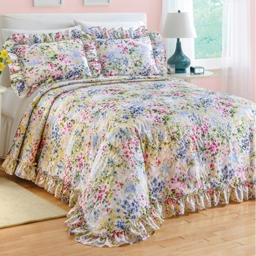 Floral Gardenscape Plisse BedspreadMultiKing