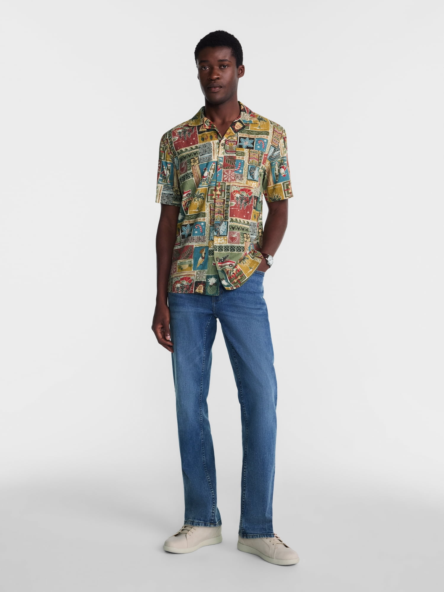 George Men's Linen Blend Holiday Camp Shirt, Sizes XS-3XL, LT-4XLT, 2XB-6XB