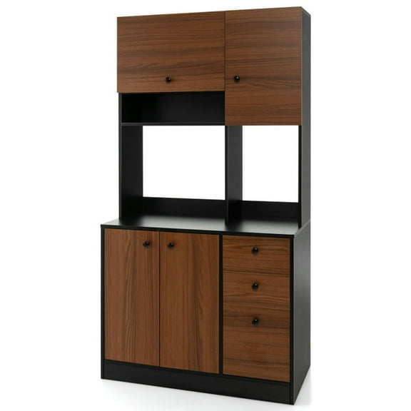 GVN Sideboards Cabinets Buffets,71 Inch Kitchen Pantry with 3 Storage Cabinet and 3 Deep Drawers-Black
