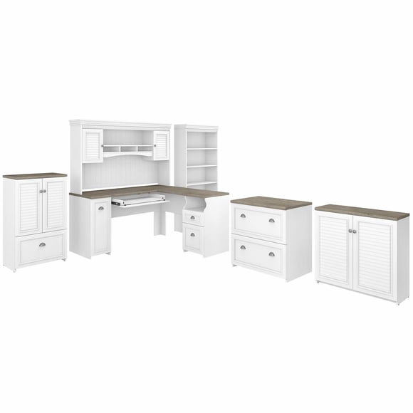 Bush Furniture Fairview Bureau en L 60W avec Hutch, Bibliothèque, Rangement et Classeurs