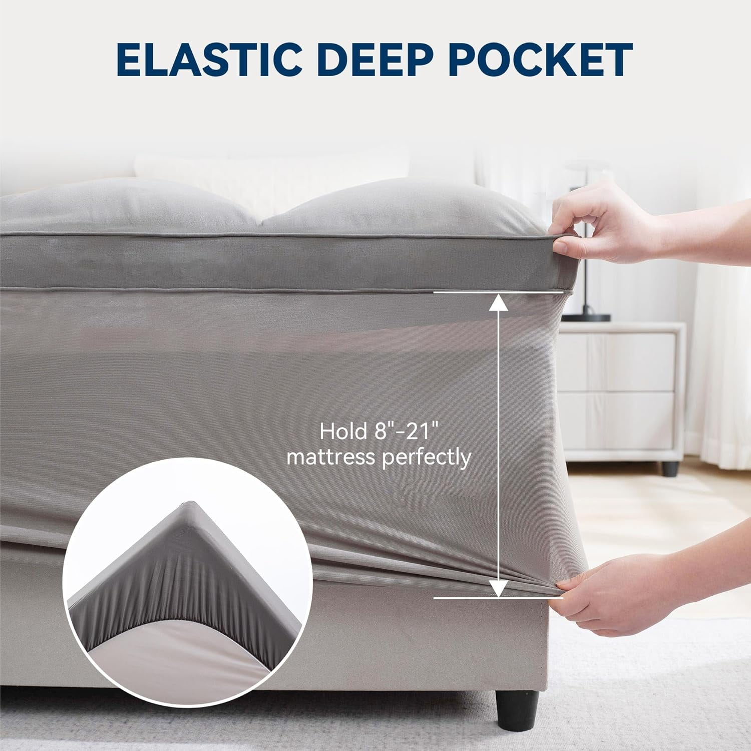 BDEUS Full Size Extra Thick Mattress Topper, Cooling Mattress Pad Cover, Pillow Top Protector with 8-21 inch Deep Pocket, Gary