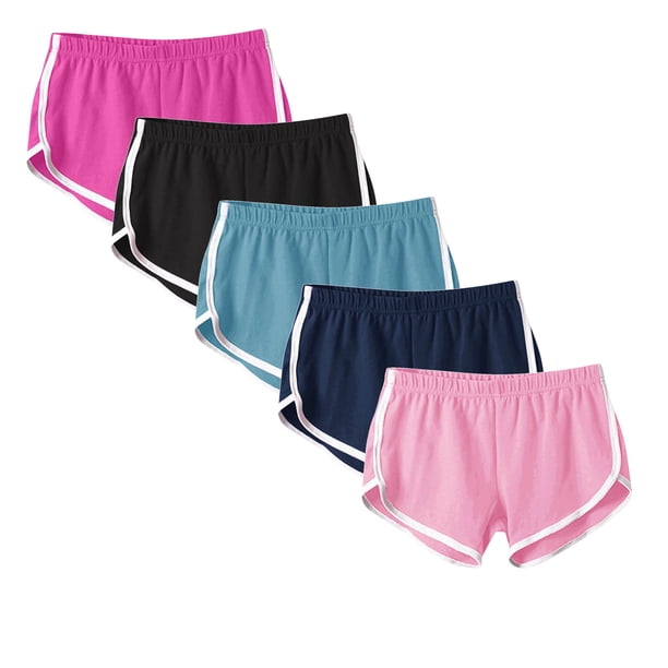 Puntoco Pantalones cortos deportivos para mujer, 5 piezas, cintura elástica, pantalones cortos casuales de verano para mujer