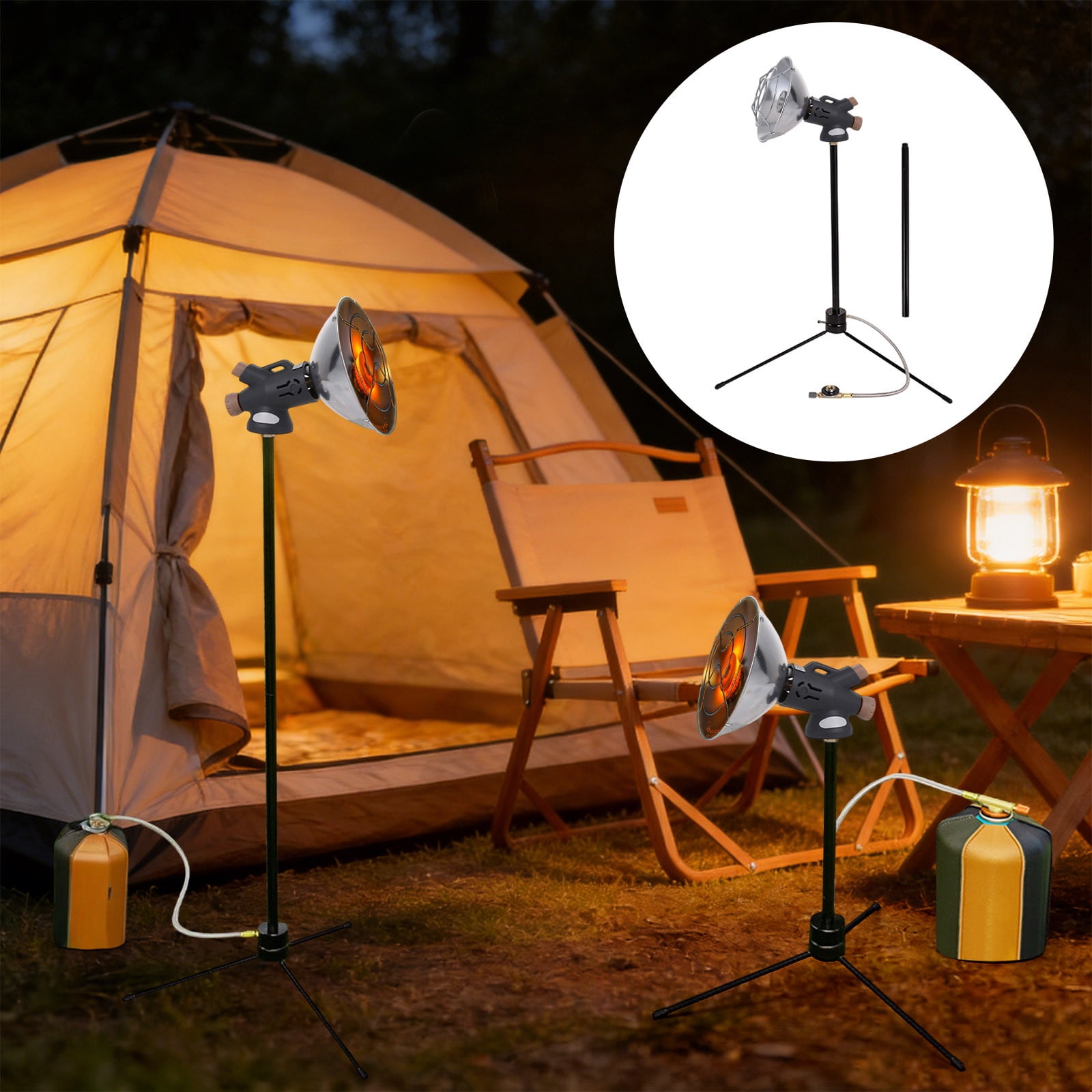 Tarmeek Portable Outdoor Camping Heater with Vertical Stand, Mini Gas Stove with Safety Cover for Winter Tent Fishing, Adjustable Height (Gas Canister Not Included)