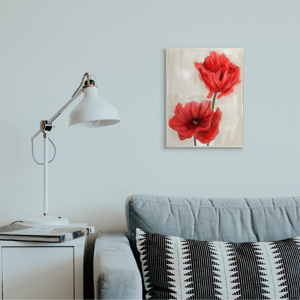 Stupell Industries Soft Petal Poppies Red Beige Floral Painting Wall Plaque Design by Daphne Polselli