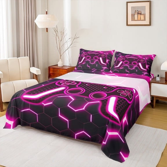 Erosebridal Teens Gamer Sheet Set Twin,Geometric Honeycomb Bedding Sets Twin Size,Hexagon Room Decorative,Breathable,3pcs