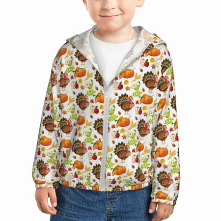 

Lukts Thanksgiving Turkey Print Children s Long-Sleeved Sun Protection Clothing Hooded Sweatshirts for Boys and Girls Outdoor Sports-18 Months