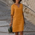 thumbnail image 2 of Kcodviy Robe Maxi pour Femmes, Adaptée et Confortable, Robe à Col en V à Manches Mi-Longues pour Femmes, Décontractée et en Lin, Courte Mini, Robe à Boutons devant, 2 of 4