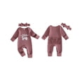 thumbnail image 2 of BemeyourBBs Newborn Baby Girls Little Sister Outfits Waffle Knit Romper Little SisLetter Embroidery Long Sleeve Back Ruffled Jumpsuit with Headband Spring Fall Winter Clothes, 2 of 9