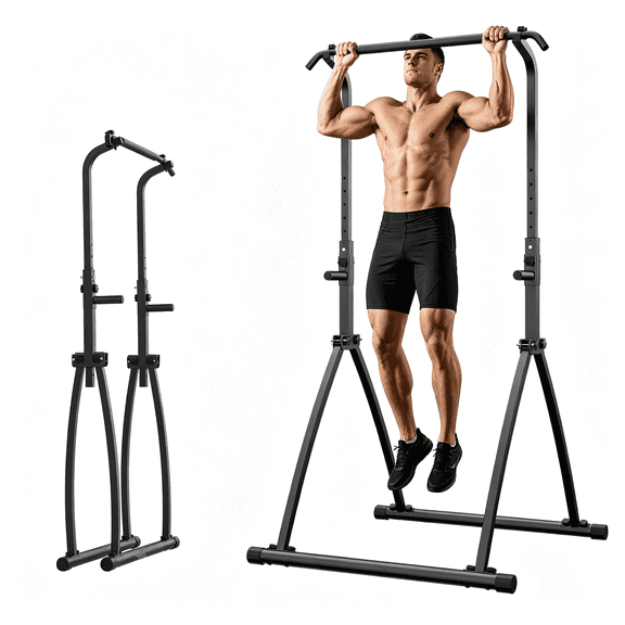 Tenboom Foldable Freestanding Pull Up Bar，8-Level Adjustable Dip & Leg Raise Station, 350 LBS