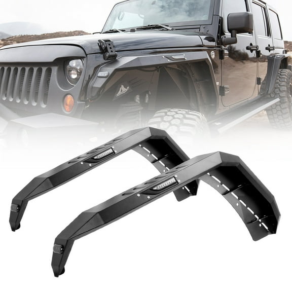 WOLFSTORM Front Fender Flares for 2007-2018 Jeep Wrangler JK JKU w/ LED Lights steel 2PCS