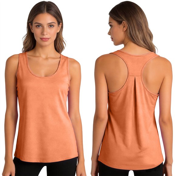 YAZHPA Women Workout Yoga Athletic Shirts Racerback Long Tank Tops Loose fit for Women Running, Orange M