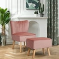 thumbnail image 2 of Costway Leisure Chair and Ottoman Thick Padded Velvet Tufted Sofa Set w/ Wood Legs Pink, 2 of 10
