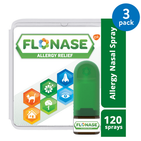(3 Pack) Flonase 24hr Allergy Relief Nasal Spray, Full Prescription Strength, 120 (Best Medicine For Itchy Throat And Cough)