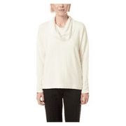 $69 Jones New York Cowl Neck Boxy Fit Hi?Low Pullover, Ecru , L