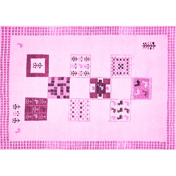 Ahgly Company Indoor Rectangle Solid Pink Modern Area Rugs, 7' x 10'