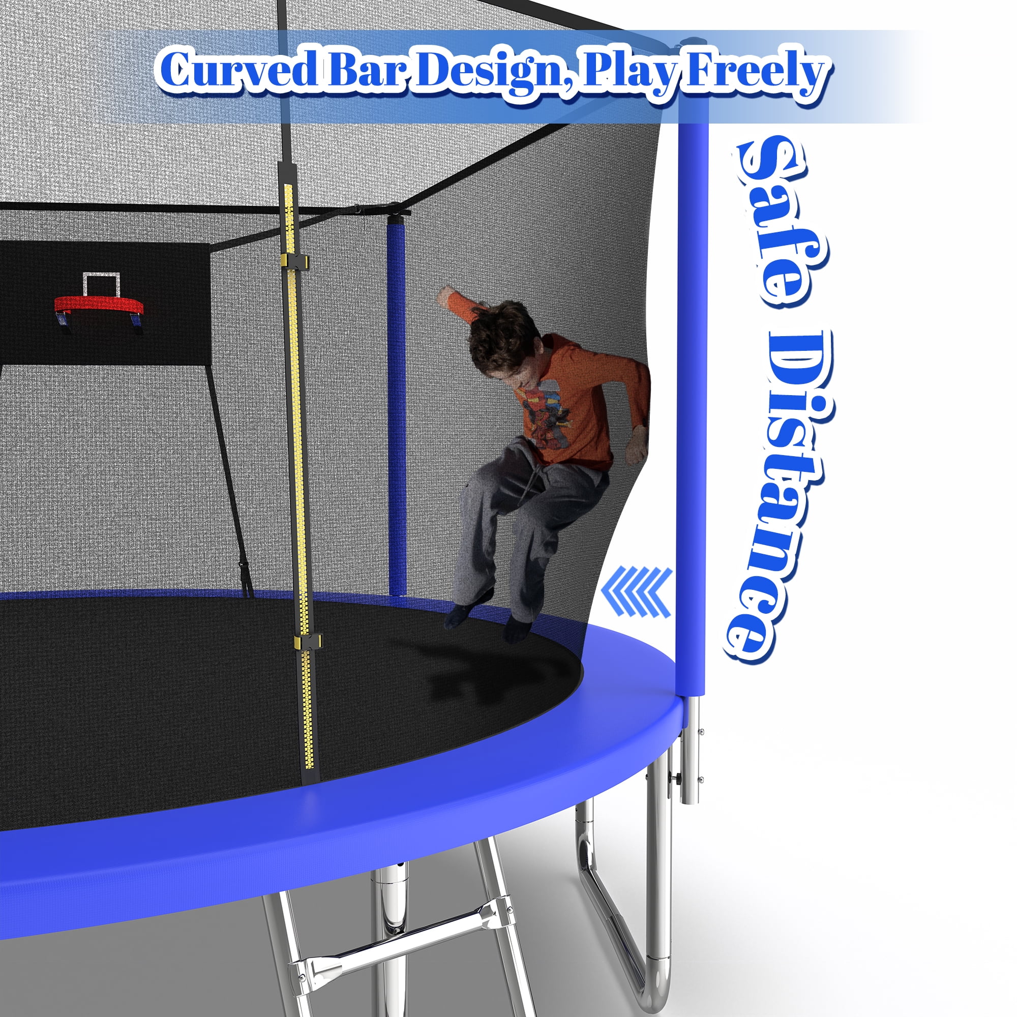 Leumius 14ft Trampoline with Basketball Hoop,Outdoor Trampoline with with Enclosure Net,Heavy-Duty Backyard Trampoline for Adults and Kids,Blue