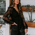 thumbnail image 3 of Idoravan Long Sleeve Shirts for Women Clearance Fashion Women Solid Lace Long Sleeve Lace Patchword V-Neck Short Blouse, 3 of 9