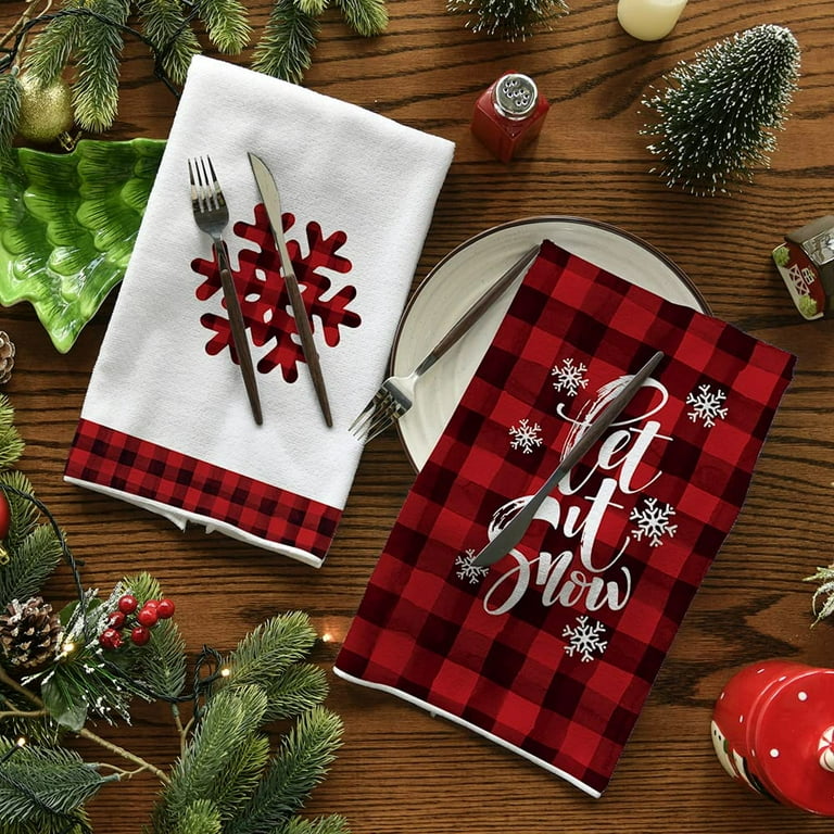 Artoid Mode Buffalo Plaid Merry Christmas Kitchen Towels Dish