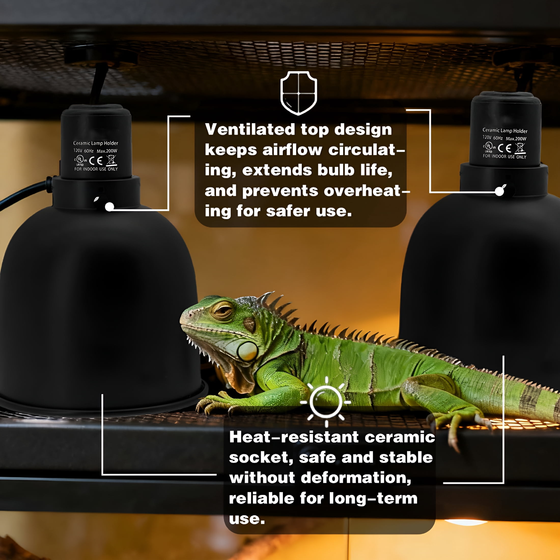 HIBIBUD 2026 New 5.5-Inch Reptile Heat Lamp Fixture (2 Packs) Dual-Switch Reptile Light Fixture Reptile Heat Lamp Single Fixture Max 200W Power E26