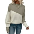 thumbnail image 2 of Women'S Casual Color Block Sweater Crewneck Long Sleeve Ribbed Knit Pullover Top Gray L, 2 of 8