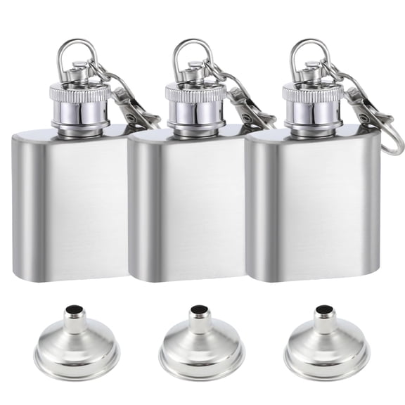 3 Pieces 1 Oz/30 ML Mini Stainless Steel Flask with Funnel, Portable Pocket Hip Flask with Keychain, Small Metal Whiskey Flask Wine Bottle for Men Women Liquor Weddings Parties