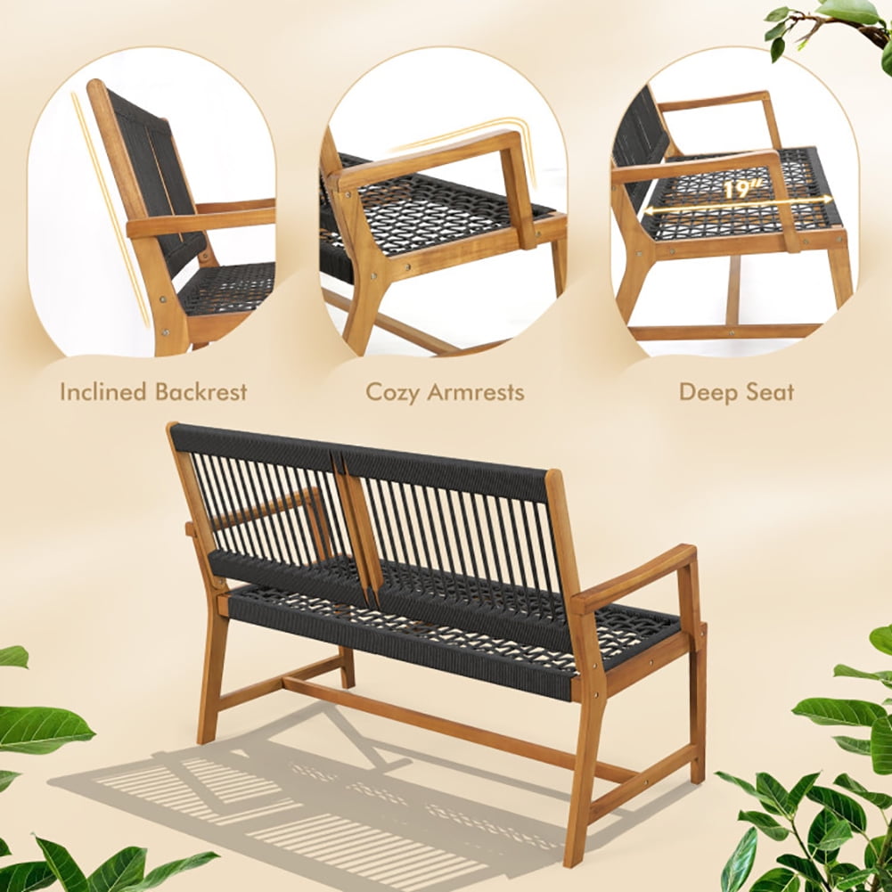 Aimee Lii Outdoor Acacia Wood Bench with Backrest and Armrests, Outdoor Patio Furniture