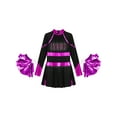 thumbnail image 3 of Doomiva Kids Girls Rhinestone Letter Print Long Sleeve Cheerleading Uniform Dance Dress with Pom Pom Carnival Dancewear Black&Hot Pink 14, 3 of 5